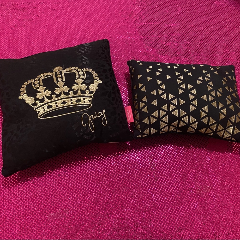set of two black & gold juicy couture pillows